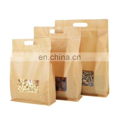 Self-supporting Ziplock Brown Paper Kraft Bag Flat Bottom Low Price Eco-friendly Aluminum Foil Bag With Transparent window