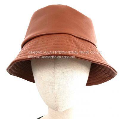 Women's genuine sheepskin leather bucket hat