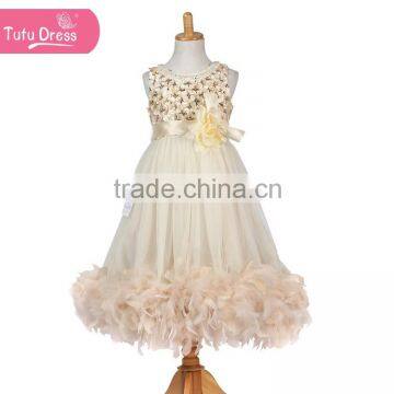 The luxury and elegant ivory flower dress cream feather new dress                        
                                                Quality Choice