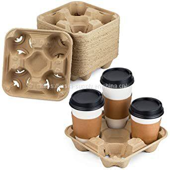 Custom Disposable Kraft paper cup and holder 4 Cup Drink Beverage Carrier