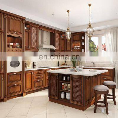 Sharked teak wood design kitchen cabinets solid wood shaker cupboard with curved wood