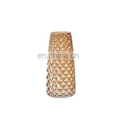 Design Wholesale Handmade Nordic Wedding Garden Home Decorative Creative Diamond Modern Orange Crystal Glass Pot Flower Vase