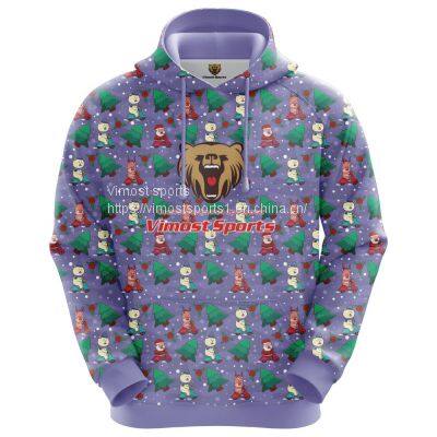 Purple Customized Sublimation Hoodie With Tree and Santa Claus Pattern photo-2
