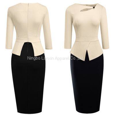 Womens Scoop Neck Floral Bodycon Career Dress Elegant Formal Church Dress For Women photo-3