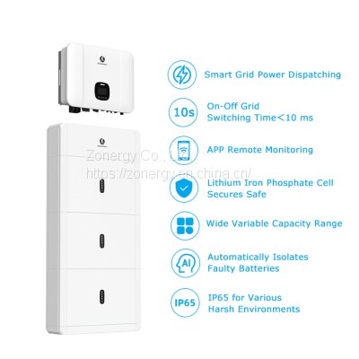 Zonergy 3000w on off grid hybrid inverter 12.8kWh battery control ground wall roof mounting solar panel system for home