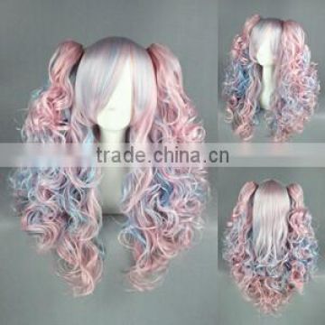 High Quality 70cm Long Wave Beautiful Lolita Wig Color Mixed Synthetic Anime Cosplay Hair Ponytails Wig Party Wig