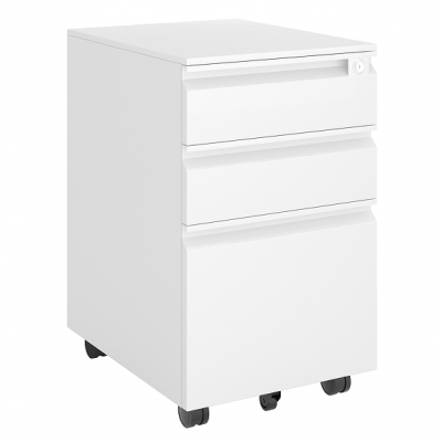 Steel three drawer movable cabinet white