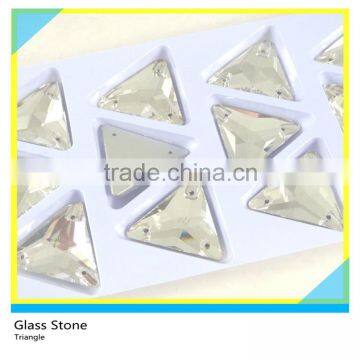 Glass Stone 3 Holes Triangle Shape 12mm Sew on Banquet Garment Decoration