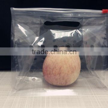 clear 8 side seal plastic bag with air hole and zip slider for vegetables and fruits packaging