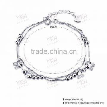 Popular beautiful rabbit bracelet double rope silver chain wholesale