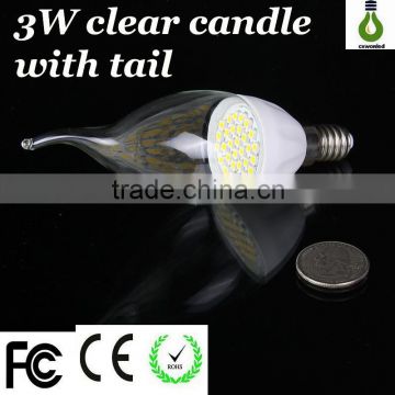 Unique 3W E14 ceramic pull tail LED light clear candle bulbs with 3 years warranty