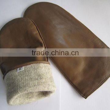 Brown Color Fashion Leather Ladies/ Women Dresses Leather Mitten photo-3
