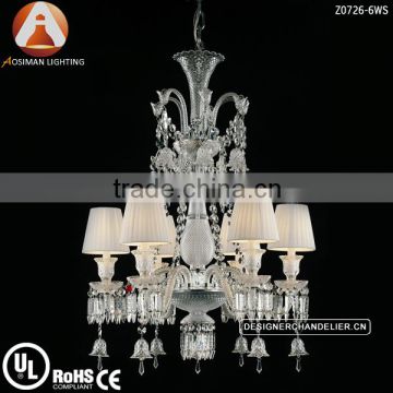 6 Light Luxury Baccarat Crystal Chandelier with White Lampshade