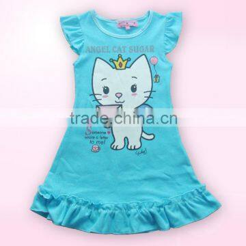 Multicolour kids clothing cotton girls dresses with Angel Cat sweeting latest design baby 2-6y dress