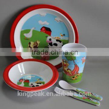 2015 Best Selling kids melamine dinner bowl and plate set/Kids Safe Durable Plastic BPA Free Flatware Bowl Plate Tumbler Set