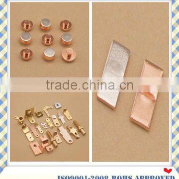 Electrical contact components with silver alloy stationary contacts inlay for relay