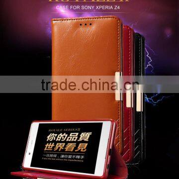 Real cow leather Magnetic flip wallet case for sony xperia z4