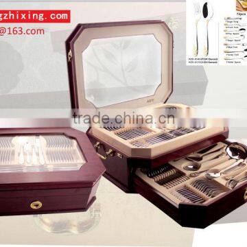 High Quality Gold-plating Stainless Steel 72pcs Dinner Set With Wooden Box Quality Choice