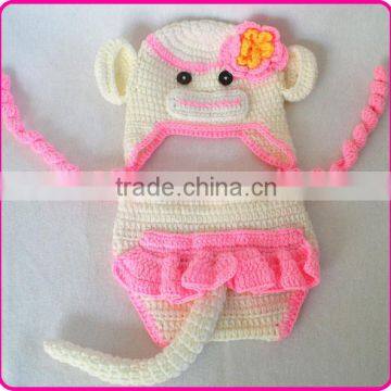 Cute Handmade newborn photography props crochet monkey hat and diaper set