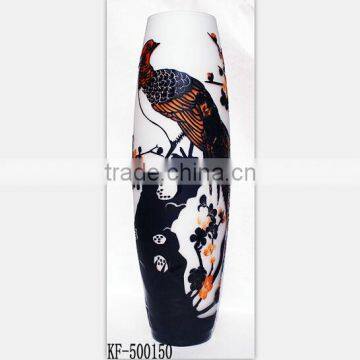 2014 Special 3D-Carved Long Stem with Peacock Image Flower Glass Vase