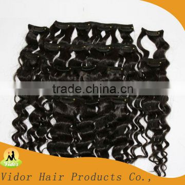 Style Deep Wave 100%human hair brazilian color 1A# Clipin hair extensions