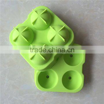 Green Round Ice Ball Ice Cube Tray Silicone Mold 4-Cavity Spheres Ice Tray Mold With Lid Ice Ball Maker