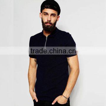 zip neck ribbed knitted polo shirt