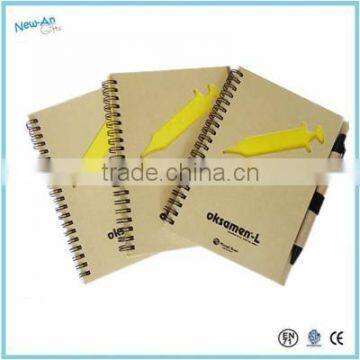 Cheap recycle brown kraft paper notebook/Spiral Notebook with pen