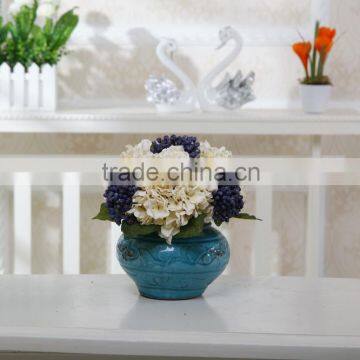 Hot Selling Nice Handmade Artificial Silk Flower Arrangementsin Blue Vase photo-6