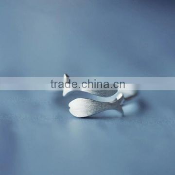 2015 new chic 925 pure silver fish ring fresh wiredrawing Pisces tail ring ring wholesale