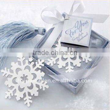 Stainless steel snowflake shaped bookmark with tassel for wedding