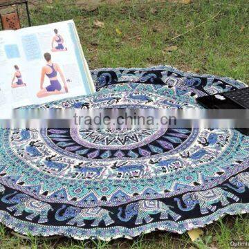 Large Elephant Mandala Round Roundie Wholesaler Indian Tapestry Table Cover Beach Throw Boho Roundie Round Mandala photo-2