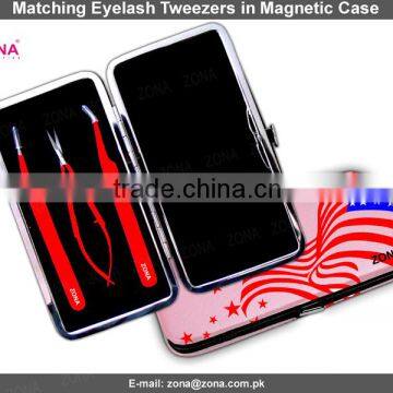 Eyelash Extension Tweezers In USA Flag Print Case / Get Customized Designed Lashes Kits From ZONA PAKISTAN