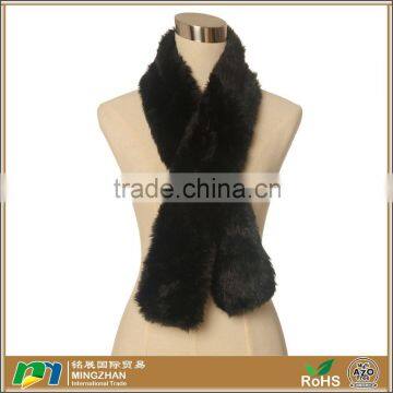 Women Black Long Soft Fake Rex Fur Warm Winter Scarf