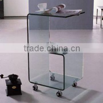 A602 elegant movable bent glass coffee table/side table with wheels