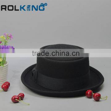 Fashion Brown Felt Pork Pie Hat With Black Band photo-2