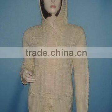 2011-LS109 LADIES LONG SLEEVE HOODED BUTTON CARDIGAN SWEATER