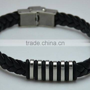 China Direct Fctory Price Fashion Stainless Steel Magnetic Mens Leather Metal Strip Mixed Bracelets For Men