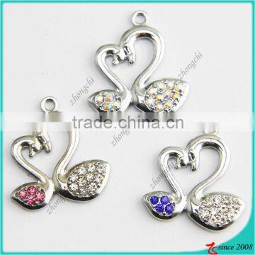 Fashionable crystal swan charm pendant for necklace jewelry