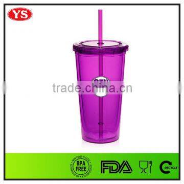 Bpa Free 20oz Plastic Double Wall Cold Cup With Straw