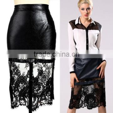 Stylish Lady Sexy Women's Fashion Patchwork Below Knee Midi Skirt Casual Party Black