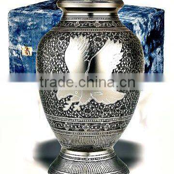 Flying Eagle Hand Engraved Solid Brass Metal Cremation Funeral Urn