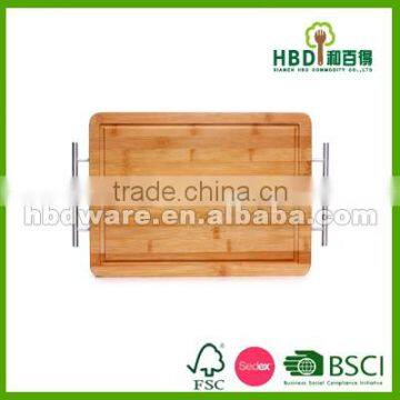 High quality thick bamboo chopping board with s/s handle