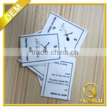 center fold white 100% cotton washing care labels