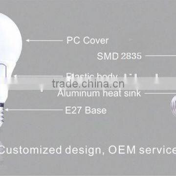 CE, EMC, ERP Proved 5W/7W/9W/11W, USD 1-1.8/Pcs Al. + Plastic, A60 E27 Ra80, 810lm Led Bulbs photo-2