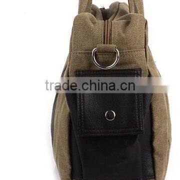 Vintage Khaki Canvas Tote Bag With Leather photo-3