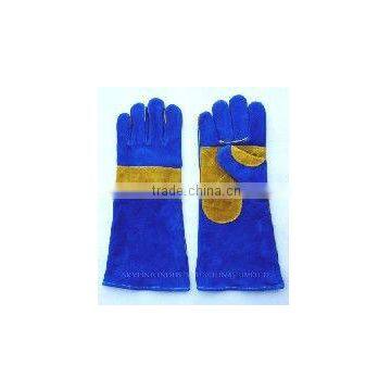 blue leather welding gloves