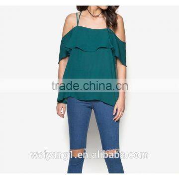 Cold Shoulder Flare Top Woman Off Shoulder Multicolor Blouses photo-5