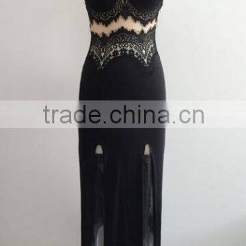Black Patchwork Condole Belt Bandeau Slits Dress Summer Dresses for Women photo-2
