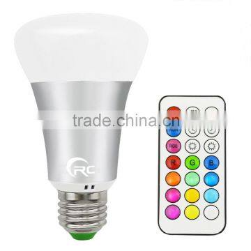 10W Color Changing Dimmable E27 Base 85-265V 900LM Cool White RGBW LED Bulb With Remote Control